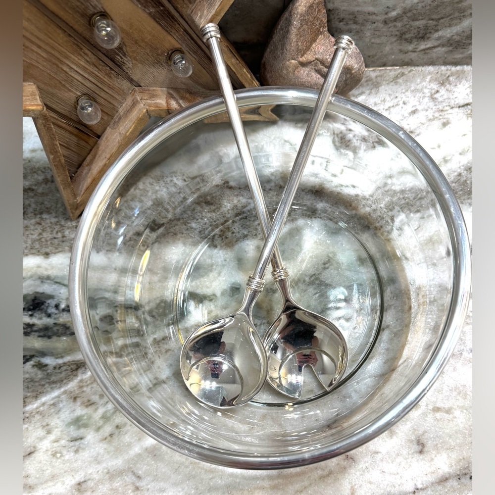 MCM Bormioli Rocco Glass Silver Plated Salad serving Set